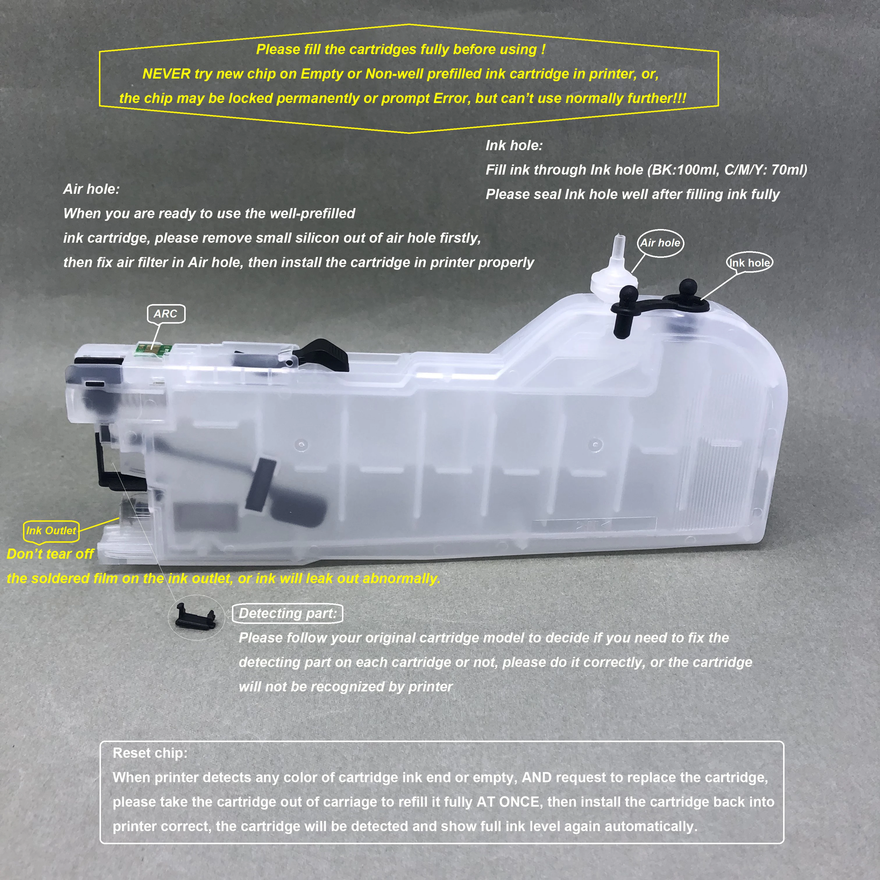 LC203 LC201 Long Refillable Ink Cartridge with ARC for Brother MFC-J460DW MFC-J480DW MFC-J485DW MFC-J680DW MFC-J880DW MFC-J885DW