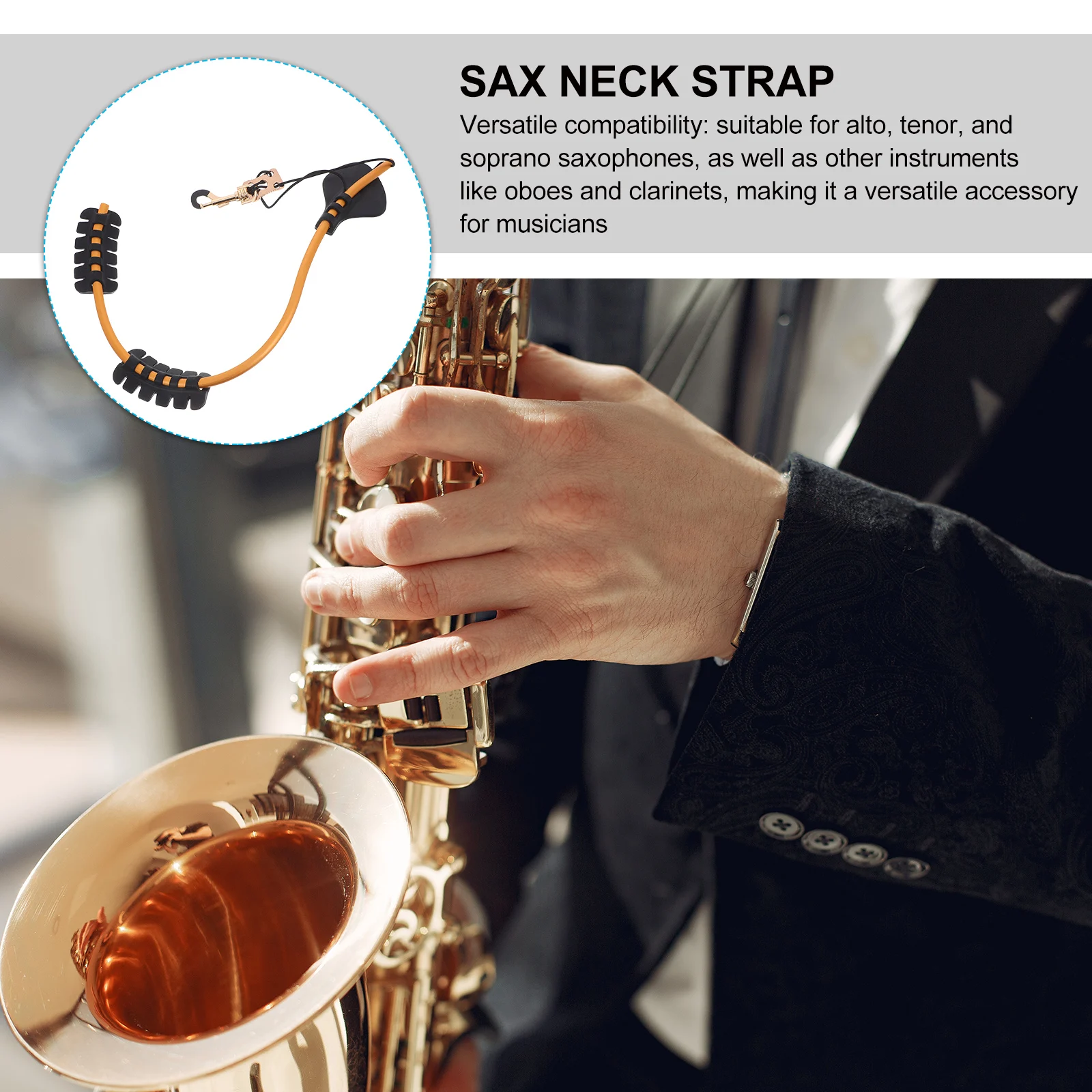 

Adjustable Saxophone Neck Strap Lightweight Durable Shoulder for Alto Tenor Soprano Silicone Wear Resistant Practical Instrument