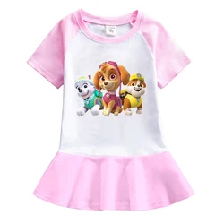 2026 Summer Girls Dress Cotton Cartoon PAW Patrol Splicing Princess Dresses For 1-6 Years Baby Girls Birthday Clothes