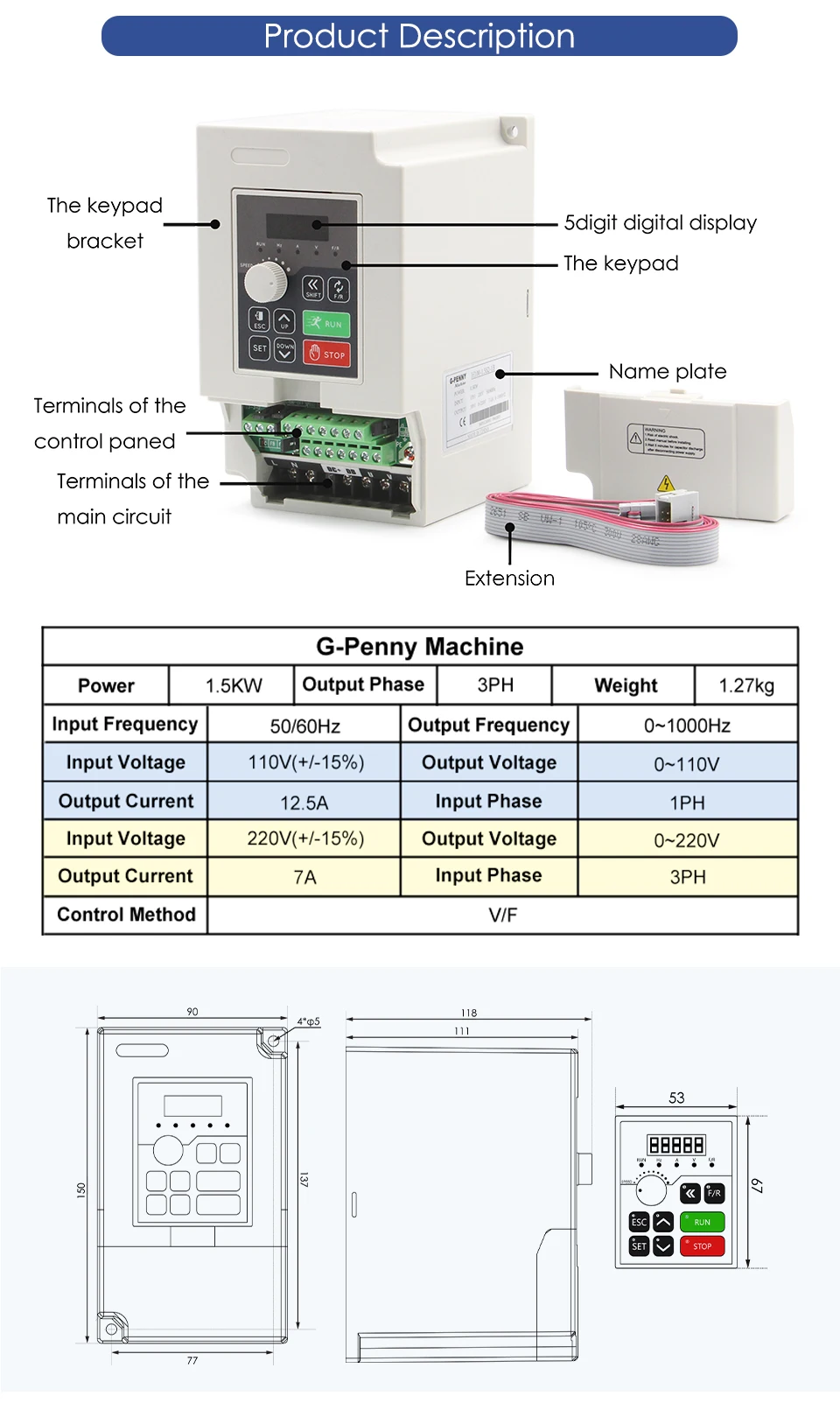G-PENNY 0,8 kW ER11 Metallbearbeitungsspindelmotor, Bullet-Typ, 110 V/220 V, wassergekühlt, Keramiklager & 1,5 kW H100 VFD & 75 W Pumpe – Detail 9