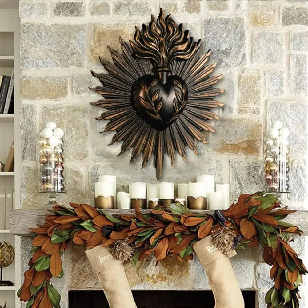 Sacred Heart Gothic Wall Plaque Home Decoration Prayer Stand Immaculate Heart of Mary Add Love Metal Plaque Holiday Wall Art
