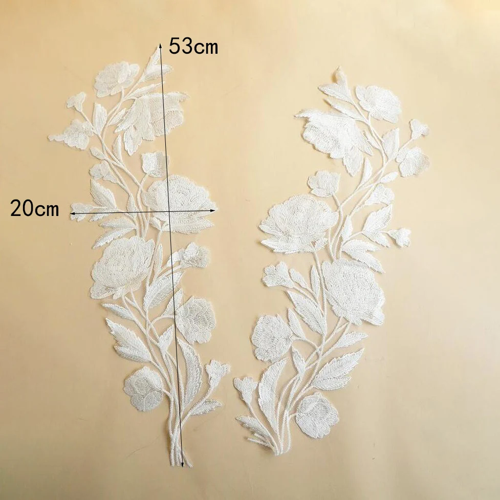 1 Pair White Rose Flower Embroidery Patch Fabric DIY Wedding Dress Curtain Accessories Sewing Repair