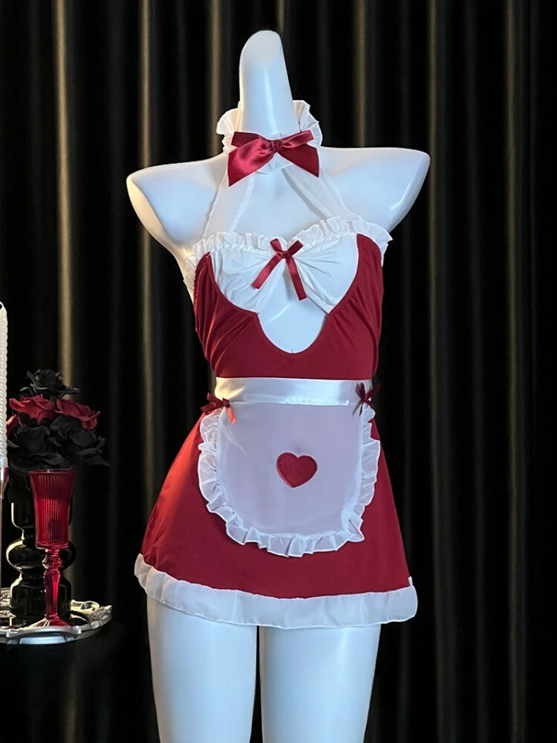 

Cute Maid-Inspired Lingerie Set,Sweet Home Nightdress for Women,Cosplay Uniform,Split Mini Dress Outfit,Romantic Couple Datewear