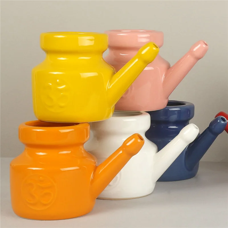 T27C 350Ml Ceramic Neti Pot Nose Cleaning Pot Durable Leakproof Spout Pot for Nasal Rinsing Nose Washing Men Women, White