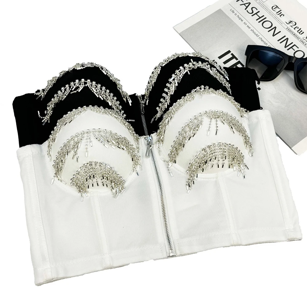 SXTHAENOO Spice Girl Sexy Tassel Design Fishbone Corset Y2K Harajku High Street Outerwear Bra Women Punk Camisole Tops brasieres