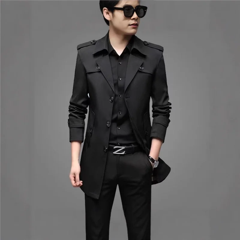 

Мужской тренчкот-бомбер оливкового цвета, зеленая модная куртка для активного отдыха, удлиненная, с длинными рукавами, на одной пуговице, комфортная, из шерсти