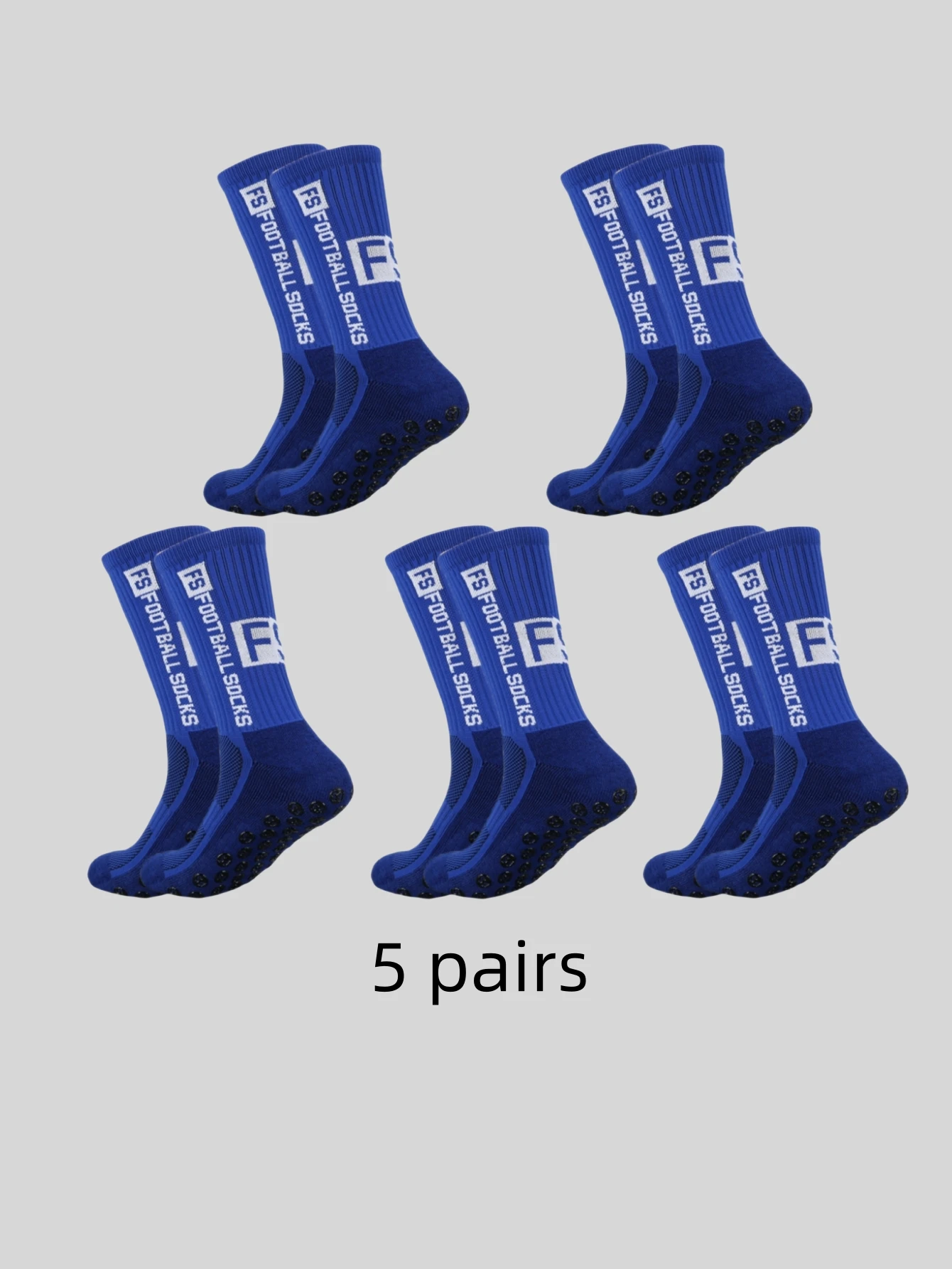 5 pairs of anti slip, sweat and odor resistant FS football sports socks with adhesive points