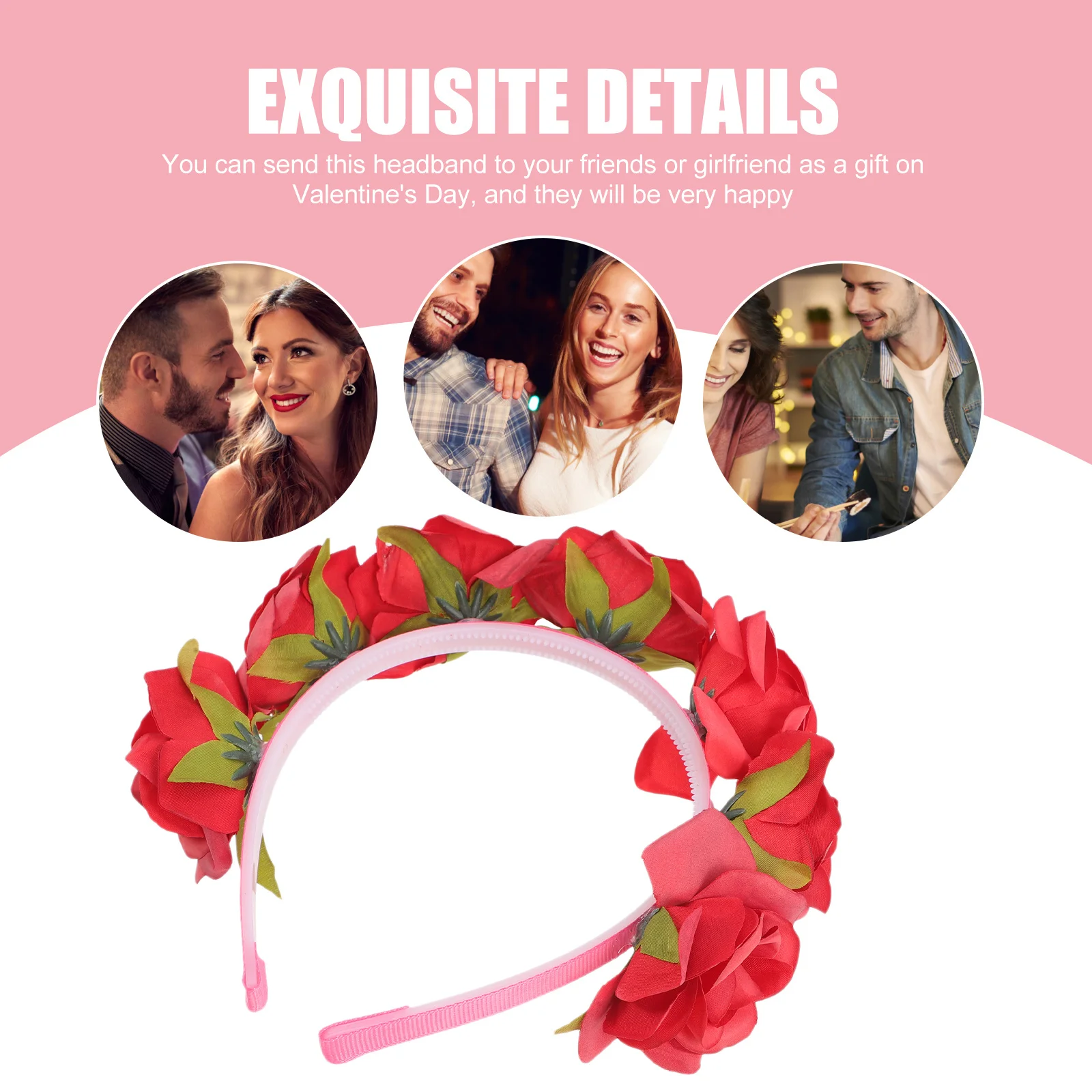 

2Pcs Rose Design Headband Elegant Flower Hairband for Party Wedding Bridal Shower Valentine's Day Festival Women Fashion