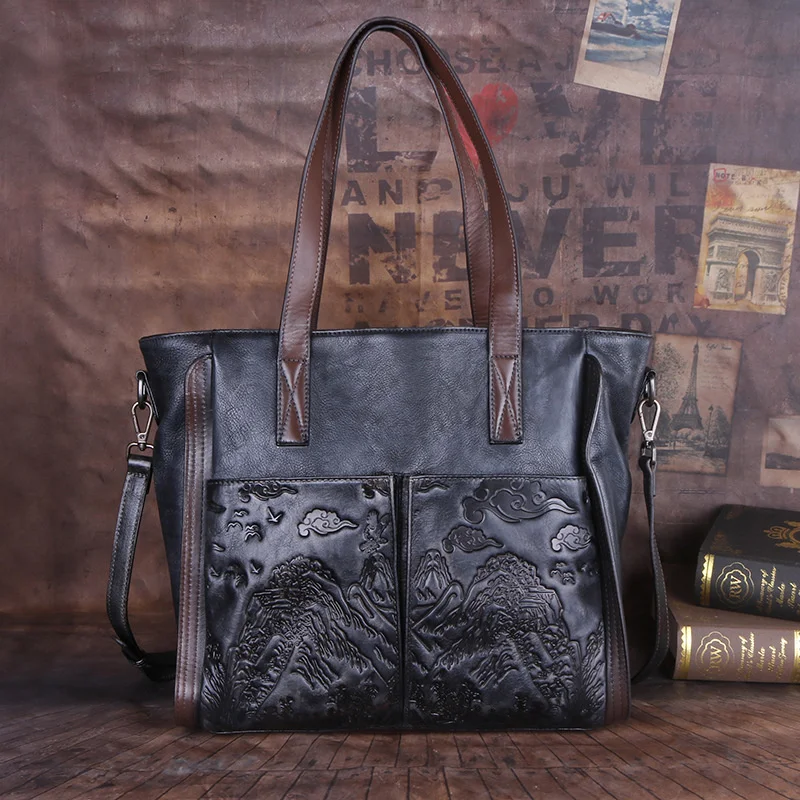 

GAGACIA Vintage Women Shoulder Bags For Ladies Luxury Genuine Leather Handbag 2024 New Casual Handmade Embossed Woman Tote Bag