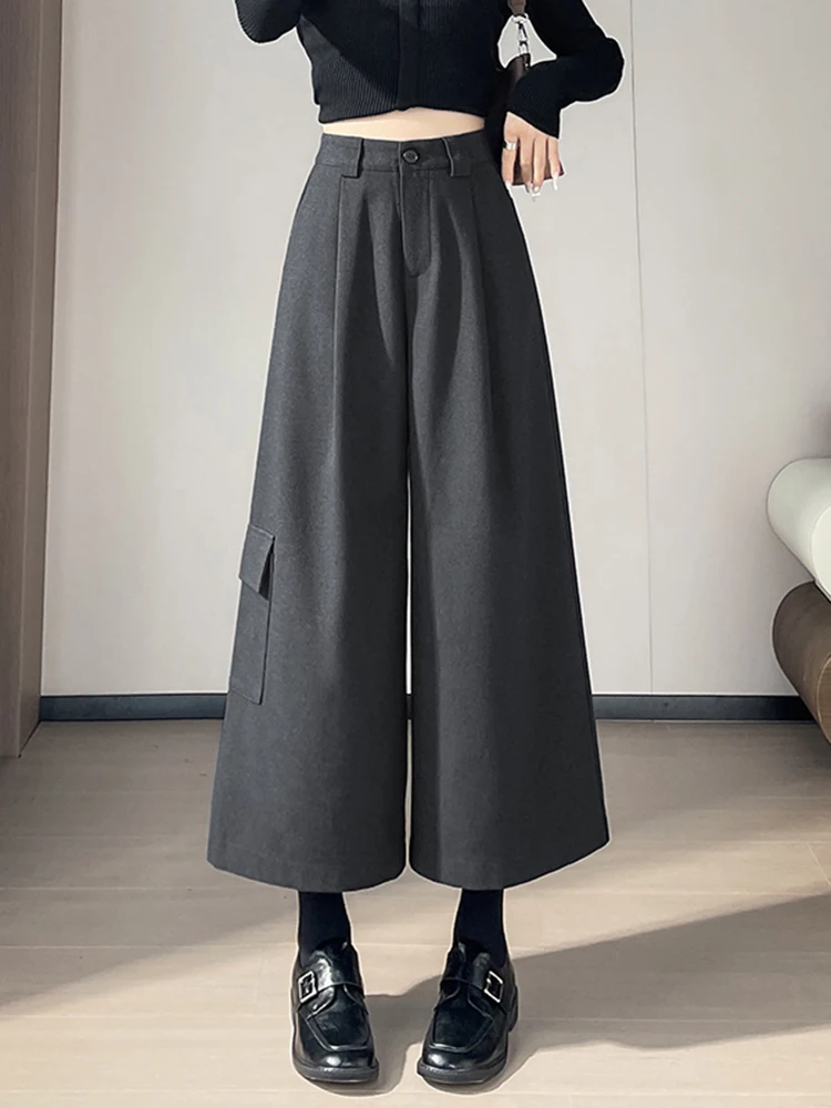 

High Waist Drapey Wide Leg Pants Women's Autumn Winter New Sle Nine Points Casual Pants Slimming Loose Woolen Trousers