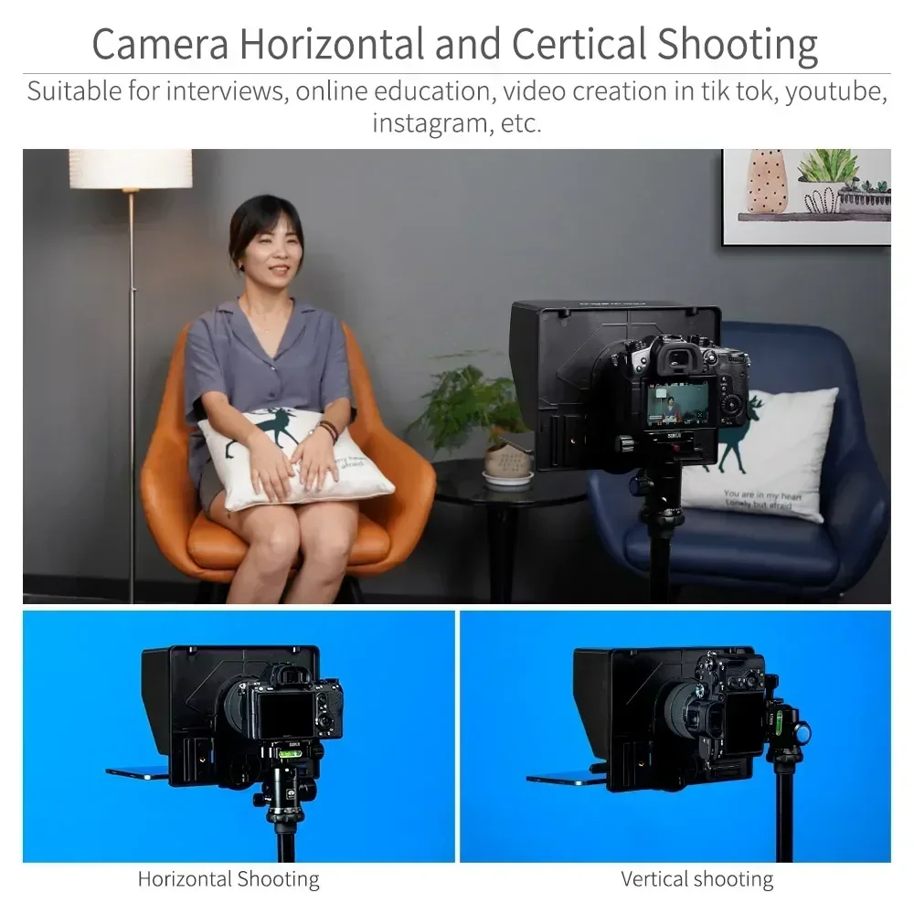 Feelworld TP10 Portable 10 Inch Folding Teleprompter Up 11" Phone Tablet Prompter with Remote Control For Phone DSLR Shooting