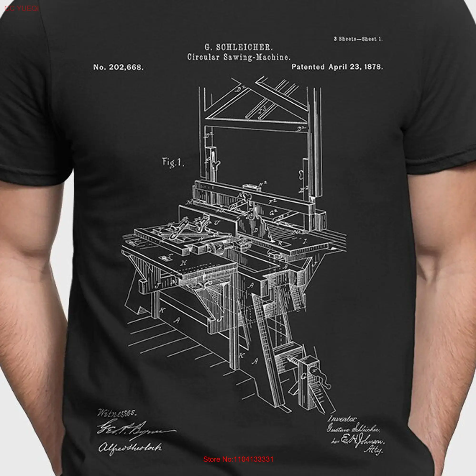 Circular Table Saw Patent T Shirt For Carpenter Carpentry Handyman Woodworking Workshop P489 long or short sleeves