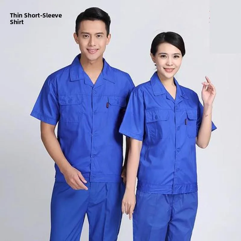 

Мужская летняя рабочая одежда из хлопка с отложным воротником, тонкая модель, удобная, дышащая, для работы на производстве.