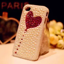 Japanese Kawaii Girl Loves Pearl Rhinestone Heart-shaped Phone Case for Samsung Galaxy S24 S23 S22 S21 Ultra Plus S20 FE A35 A34