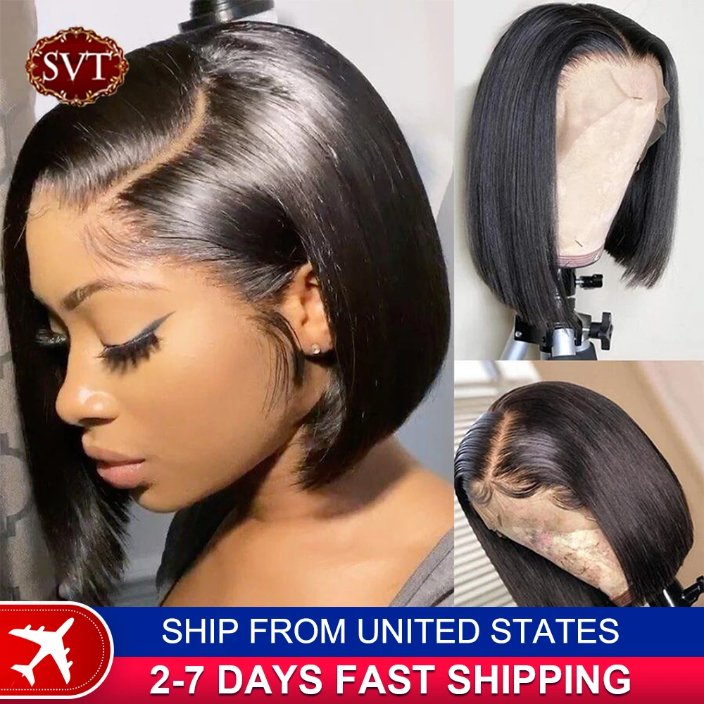 SVT Short Bob Straight Lace Front Closure Wigs Pre-Plucked Baby Hair Barzilian Bob Wig Lace Frontal Human Hair Wigs For Women