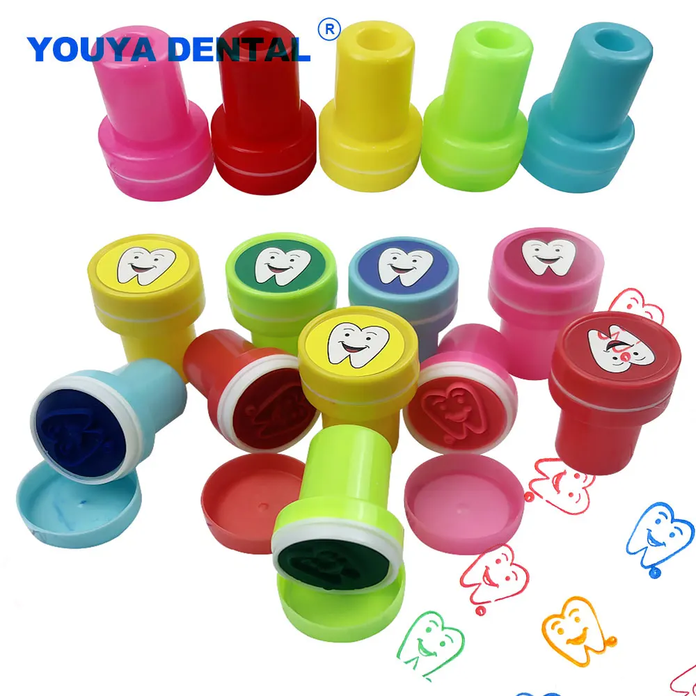 Cute Dental Tooth Shape Stamps for Kids Cartoon Teeth Brushing Demo Clinic Reward Dentistry Gifts Souvenirs Decor Stamper