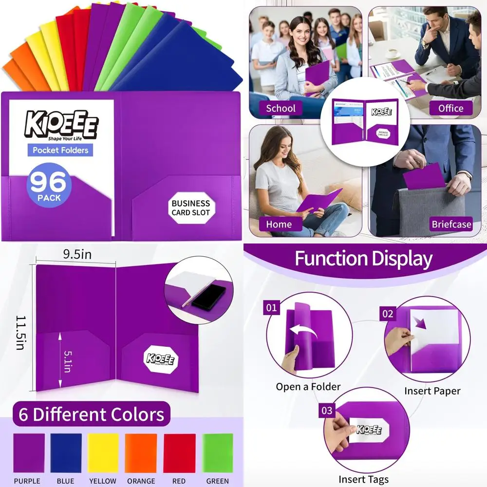 

Letter Size Heavy Duty Plastic Folders with 2 Pockets, Business Card Slot, Assorted Colors for School, Office, and Home Use