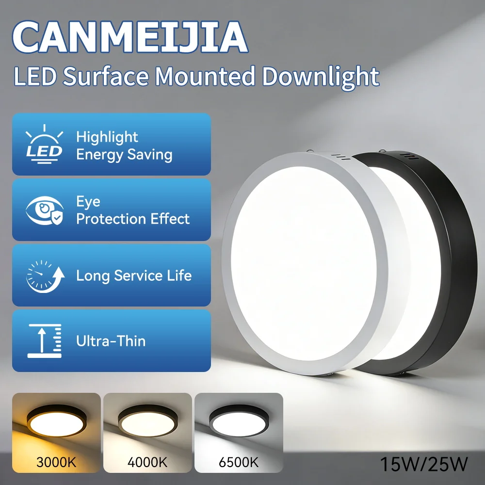 

Surface Mounted Downlight 15/25W 3 Colors Round LED Panel Light for Kitchen Bedroom Bathroom Ultra Thin LED Ceiling Lamp