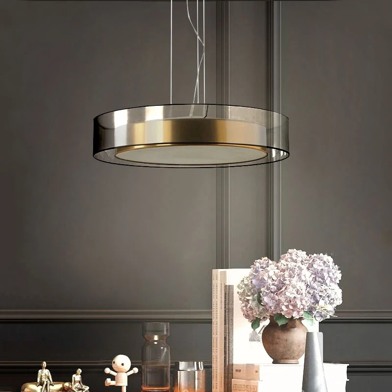 

Post-modern Copper circular Restaurant Glass chandelier lustre Luxury Atmosphere Bedroom Hardware suspension wire Ceiling