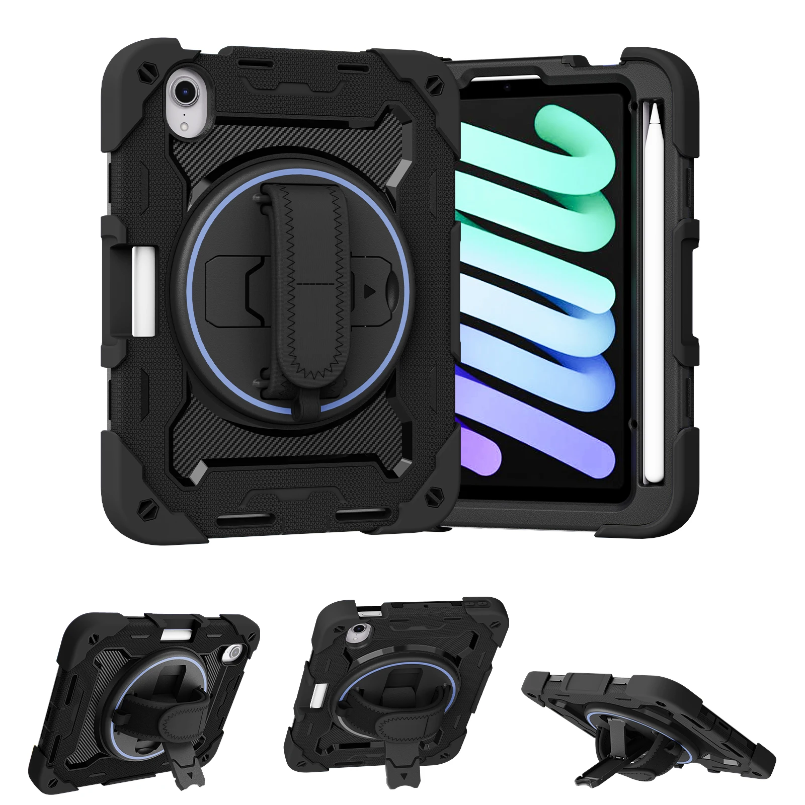 

Rugged Case Universal For iPad Mini A17 Pro 2024 6 2021 A2993 A2995 A2996 A2567 A2568 A2569 Rotating Stand Cover With Pen Slot