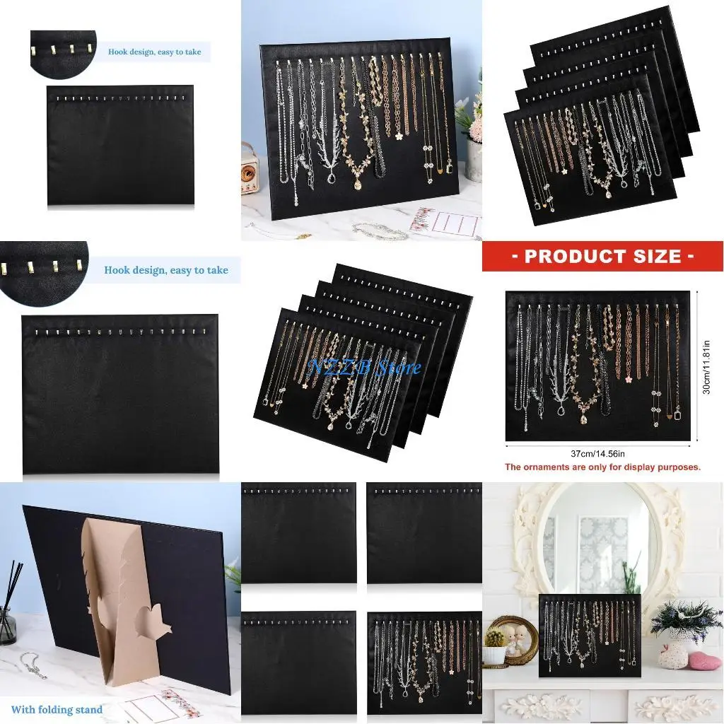 

T21F 4Pieces Leather Enclosed Jewelry Storage with 17 Hooks Tilted Display Stand for Necklace Keeping Polyester Build