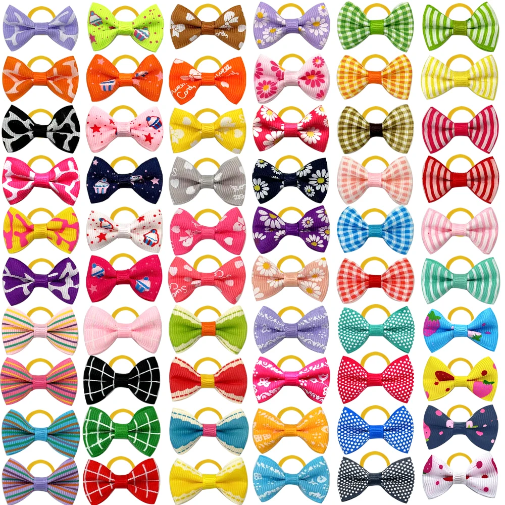 100pcs Pet Accessories Dog Hair bows Fashion Cute Dog Bows Rubber Bands Pet Hair Collar Decoration for Dog Accessories