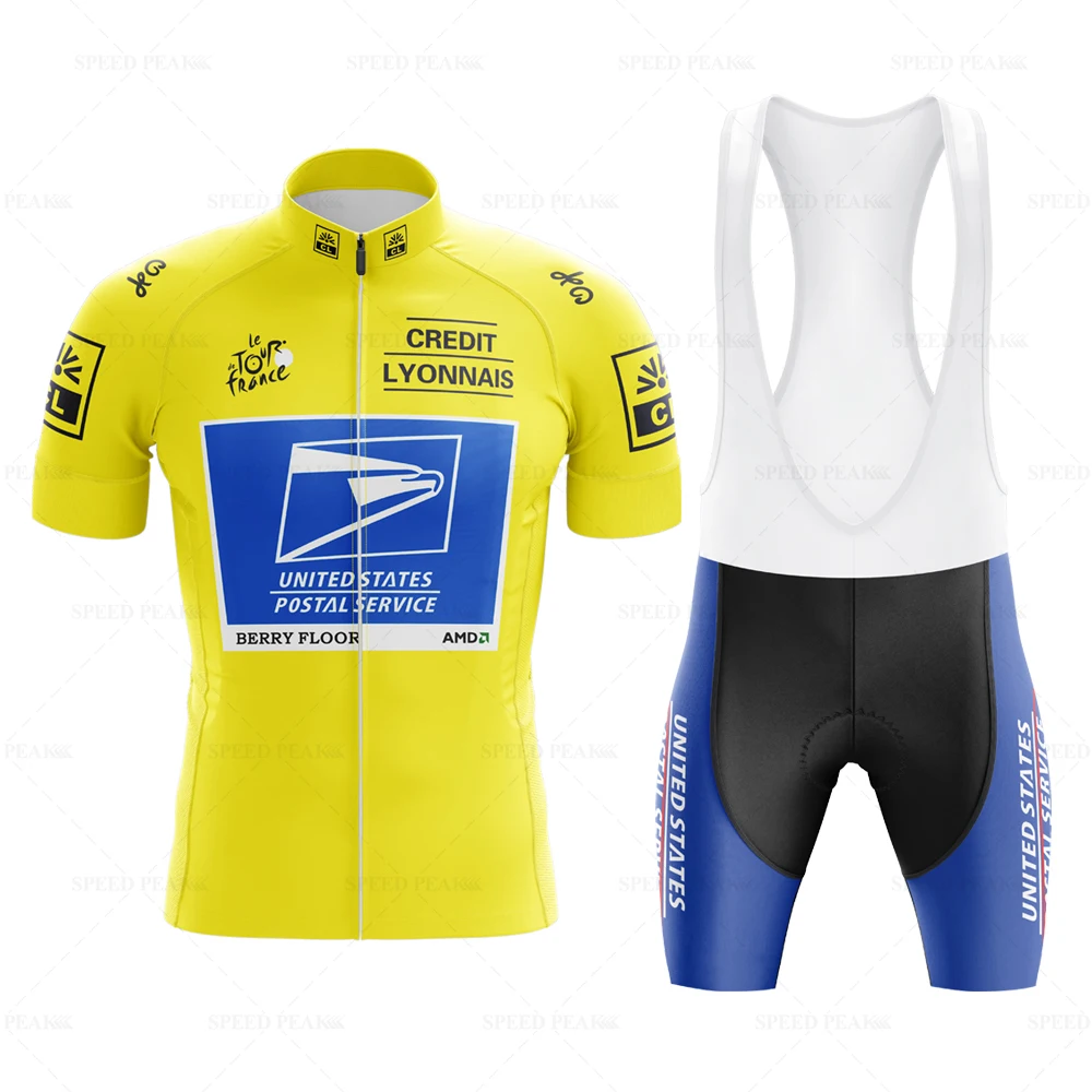 Cycling Jersey Men short sleeve Set Retro Bib Men\'s Short Sleeve yellow Bike Clothing Bicycle Summer Sportswear Triathlon Retr