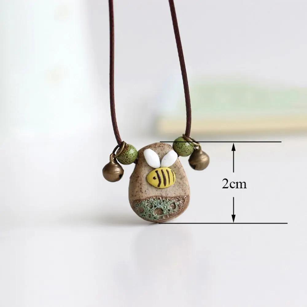 Cartoon Handmade Unisex Irregular Stone Gift Summer Ceramic Necklace Clavicle Chain Sweater Chain Bee Pendant Necklace