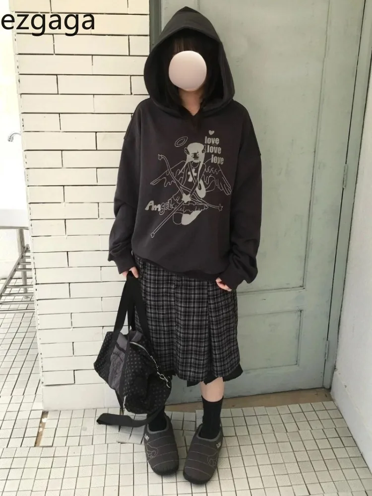 

Ezgaga толстовки женские винтажные осенне-зимние модные свободные с мультяшным принтом Y2k эстетические толстовки в стиле Харадзюку милые женские