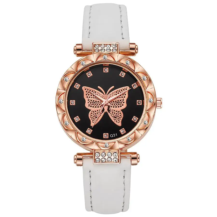 Foreign trade new design listing frosted leather watch butterfly series rhinestone women's watches