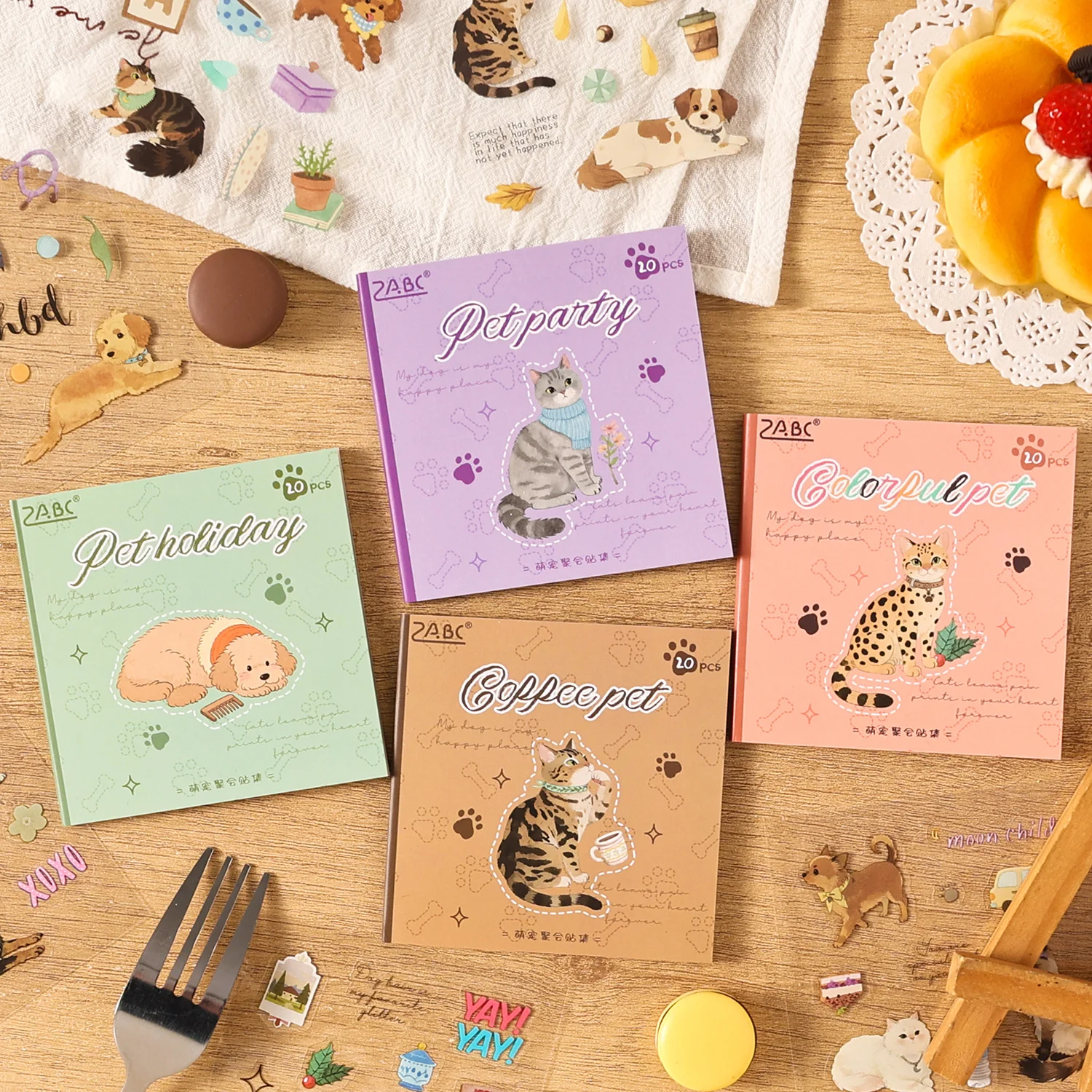 

Cute Pets Market Series 20-Sheet Square Sticker Book Cute Cat and Animal Stickers for Crafting