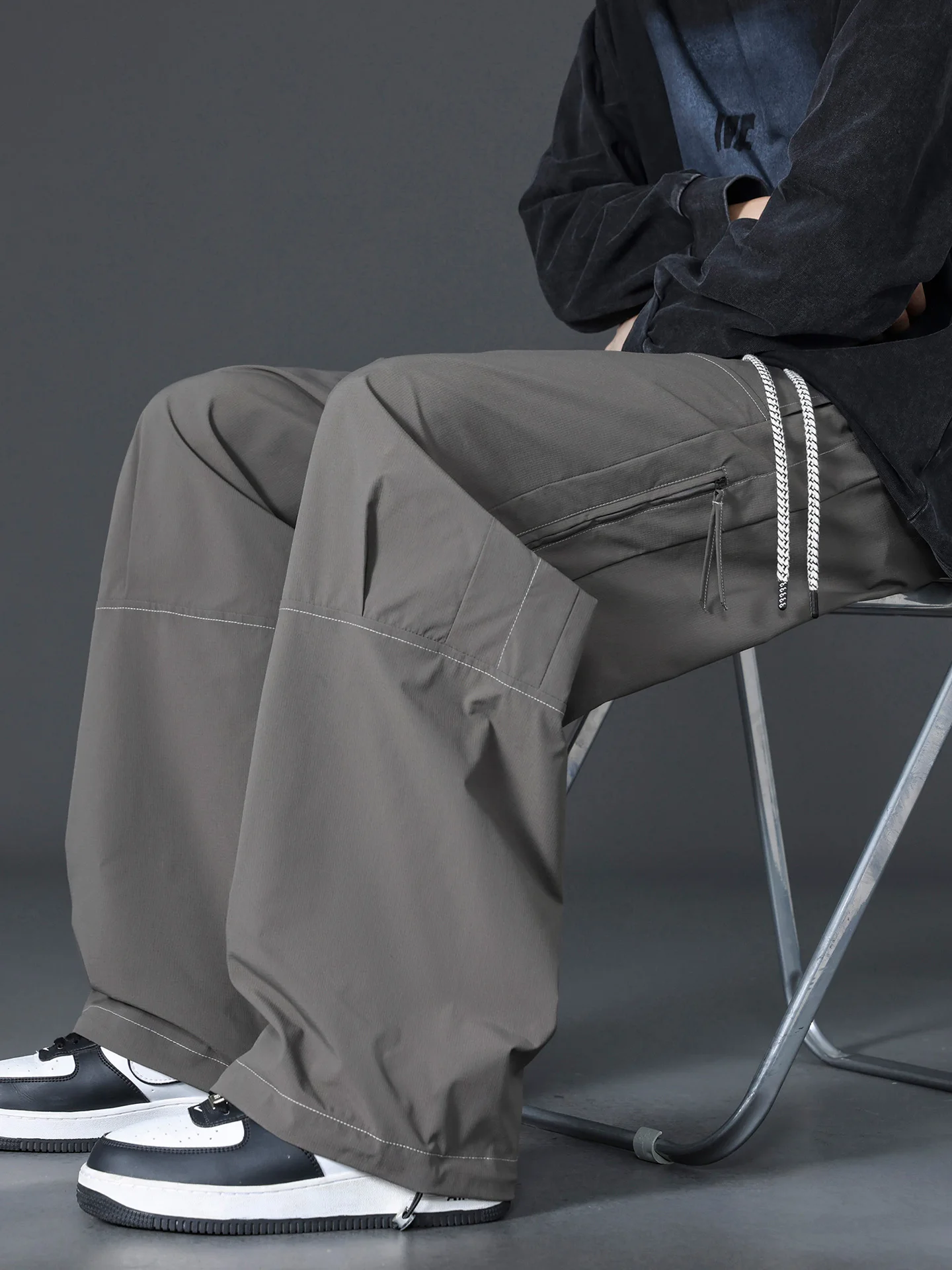 Outdoor Style Men's Loose Straight Leg Pants plus Size Workwear Trousers Drawstring Waist Polyester Fiber Casual Trousers