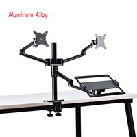 OL-10T Aluminum Height Adjust Desktop Dual 17-32 inch Monitor Holder+12-17 inch Laptop Holder Stand Full Motion Triple Mount Arm