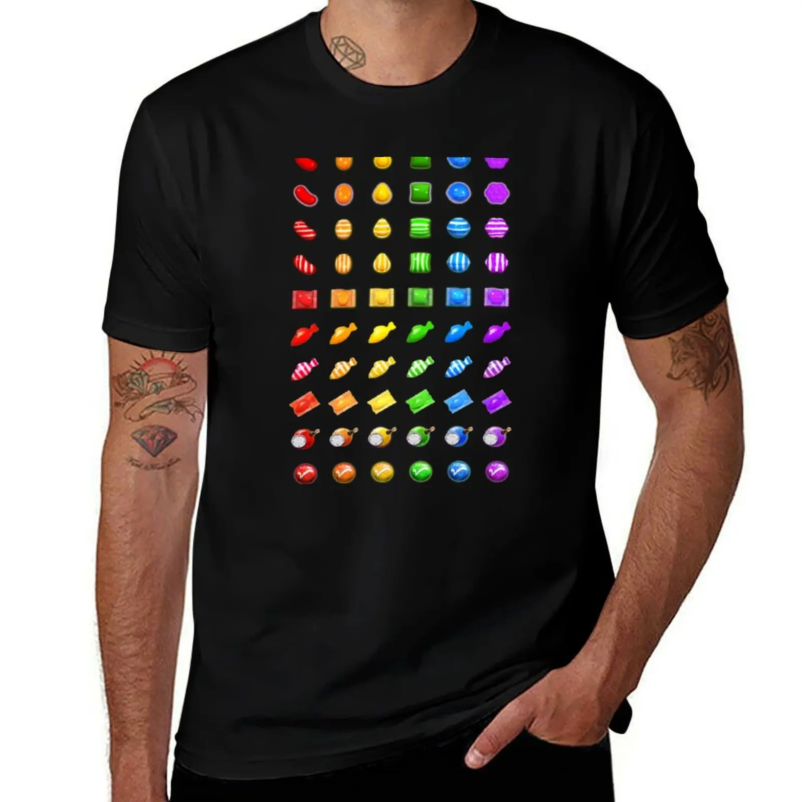 Candy Crush Booster Rainbow T-Shirt street wear kawaii clothes t shirt men 100℅ cotton