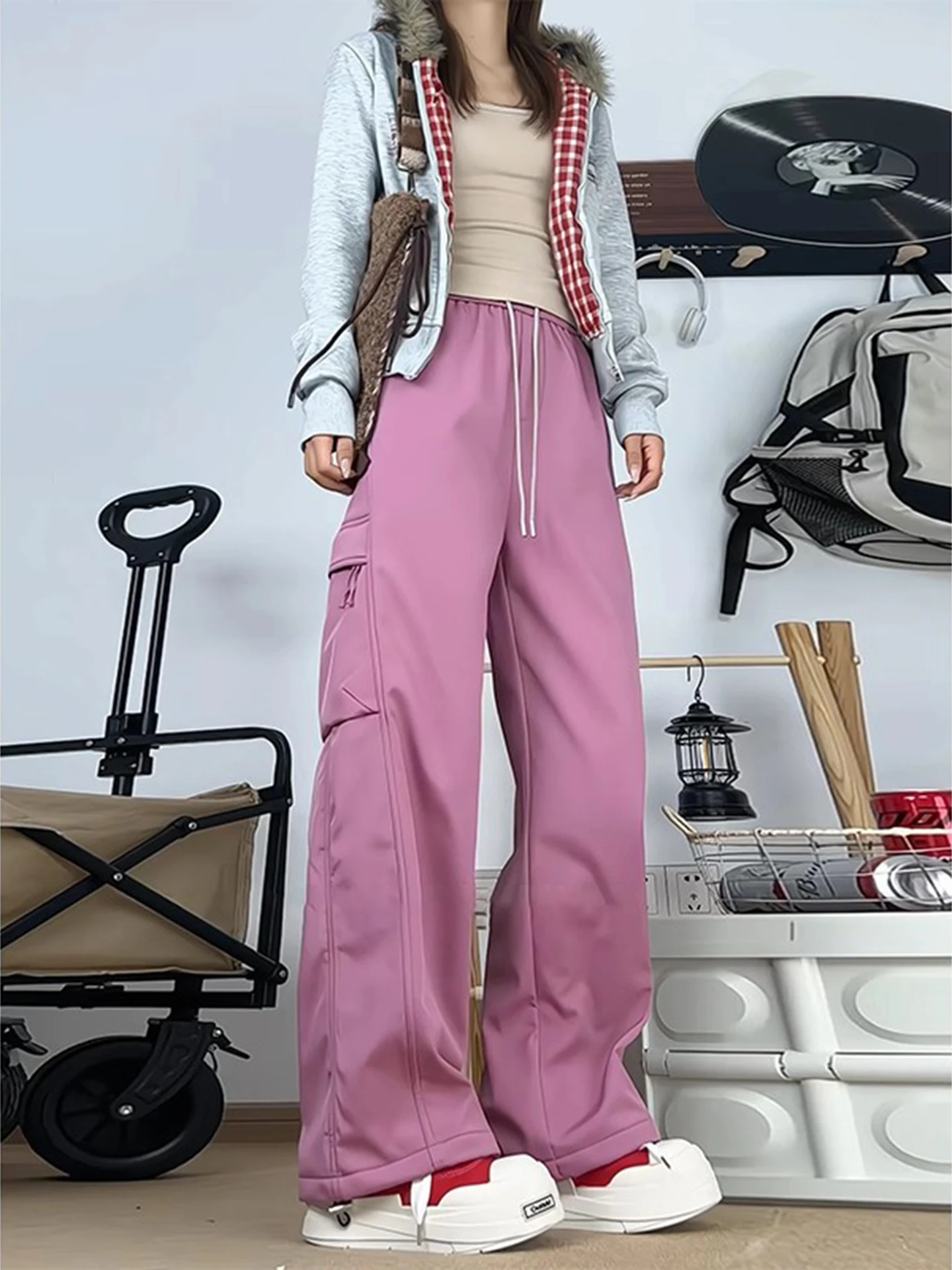 

Розовые футболки в одном, мягкие рабочие брюки с подкладкой для мужчин и женщин, осенне-зимние уличные альпинистские лыжные брюки