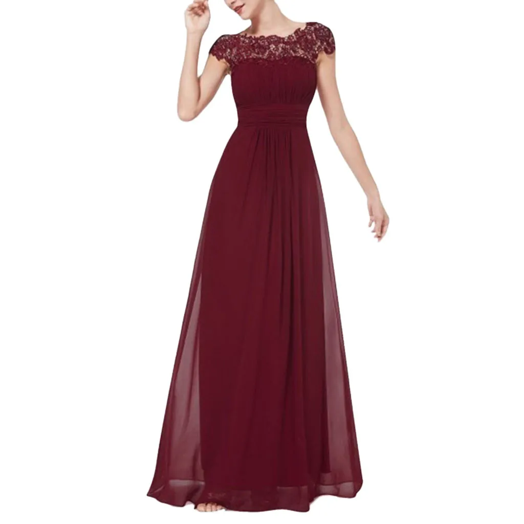 Neue 2024 Frauen Abend Spitze Kleid elegante Brautjungfer langes Kleid Swing Kleid weibliche kurz ärmel ige Retro Club Party Vestidos