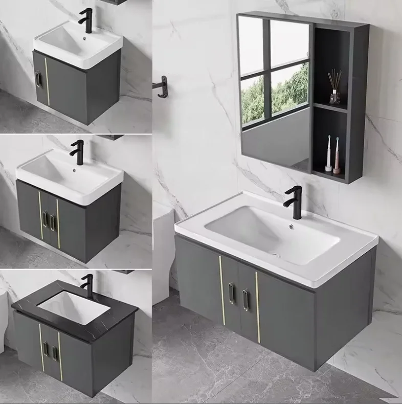 @#Modern Vanity Bathroom Washbasin Cabinet Combination Integrated Mirror Cabinet Wall Mounted Space