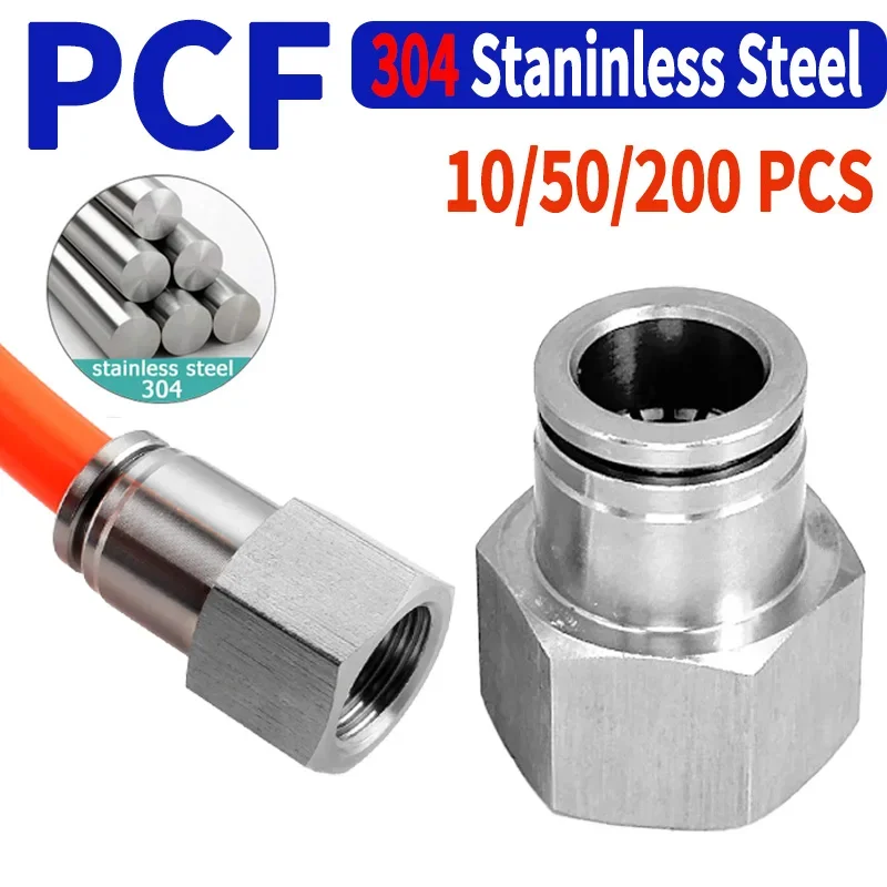 

10PCS PCF 304 Stainless Steel Push-in Quick Release Connector:BSP Female Pneumatic Coupling for 1/8",1/4",3/8",1/2" Air Fittings