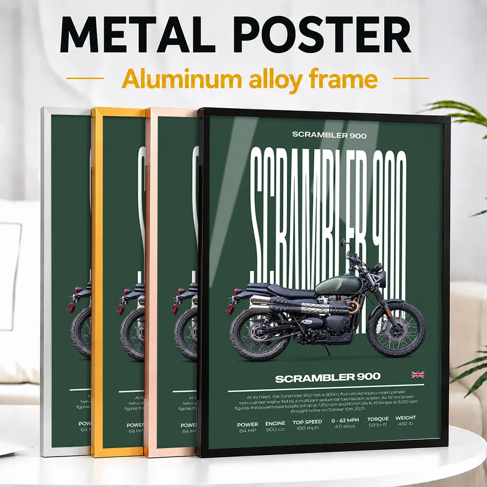 United Kingdom Scrambler 900 Motorcycle Framed Metal Print Customized Photo Vintage Cruiser Style Wall Art For Collector Room