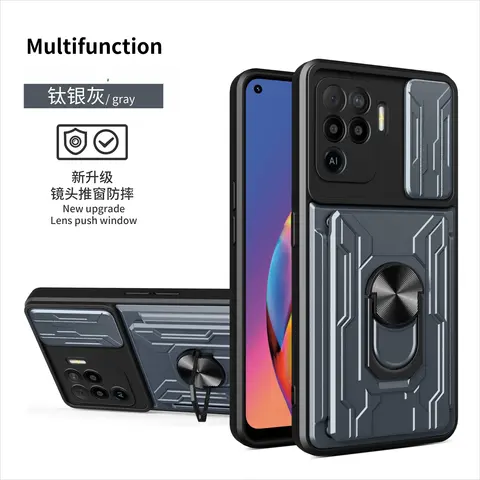 For OPPO A16 A52 A72 A92 A53 A32 A73 A77 A57S A57E A74 A94 F19 Pro Camera sliding window cover car magnetic bracket phone case