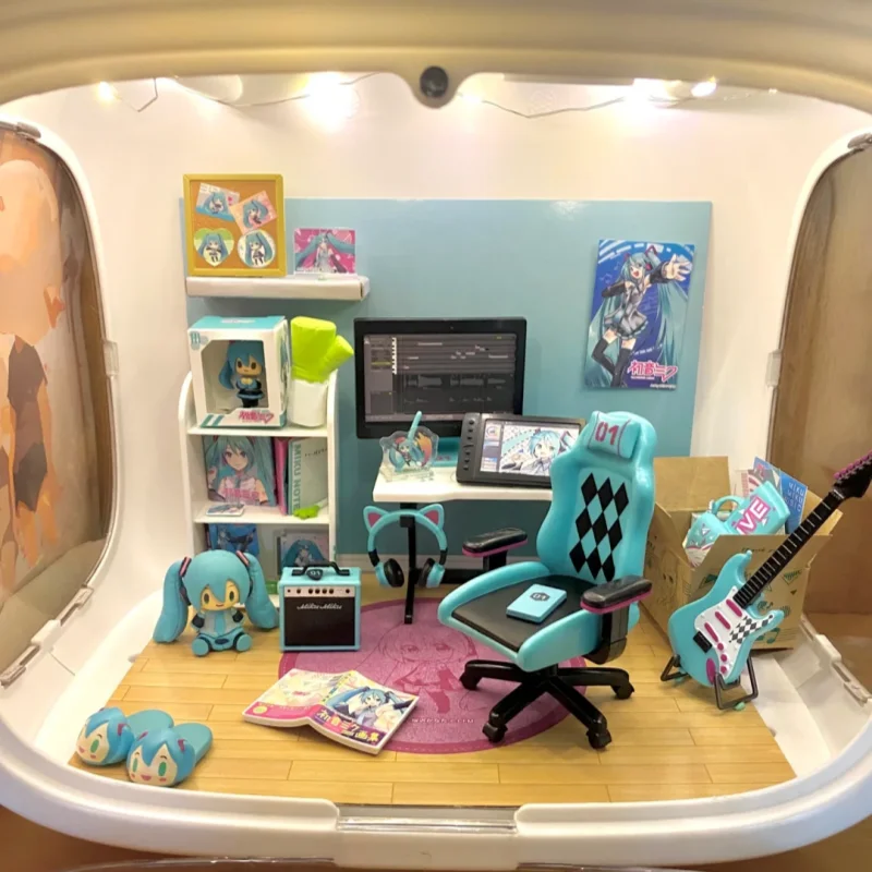 Re-Ment Hatsune Miku Karaokê Anime Estatuetas Conjunto 6pcs Modelo Colecionável Ornamentos Crianças Presente Figuras de Ação Brinquedo