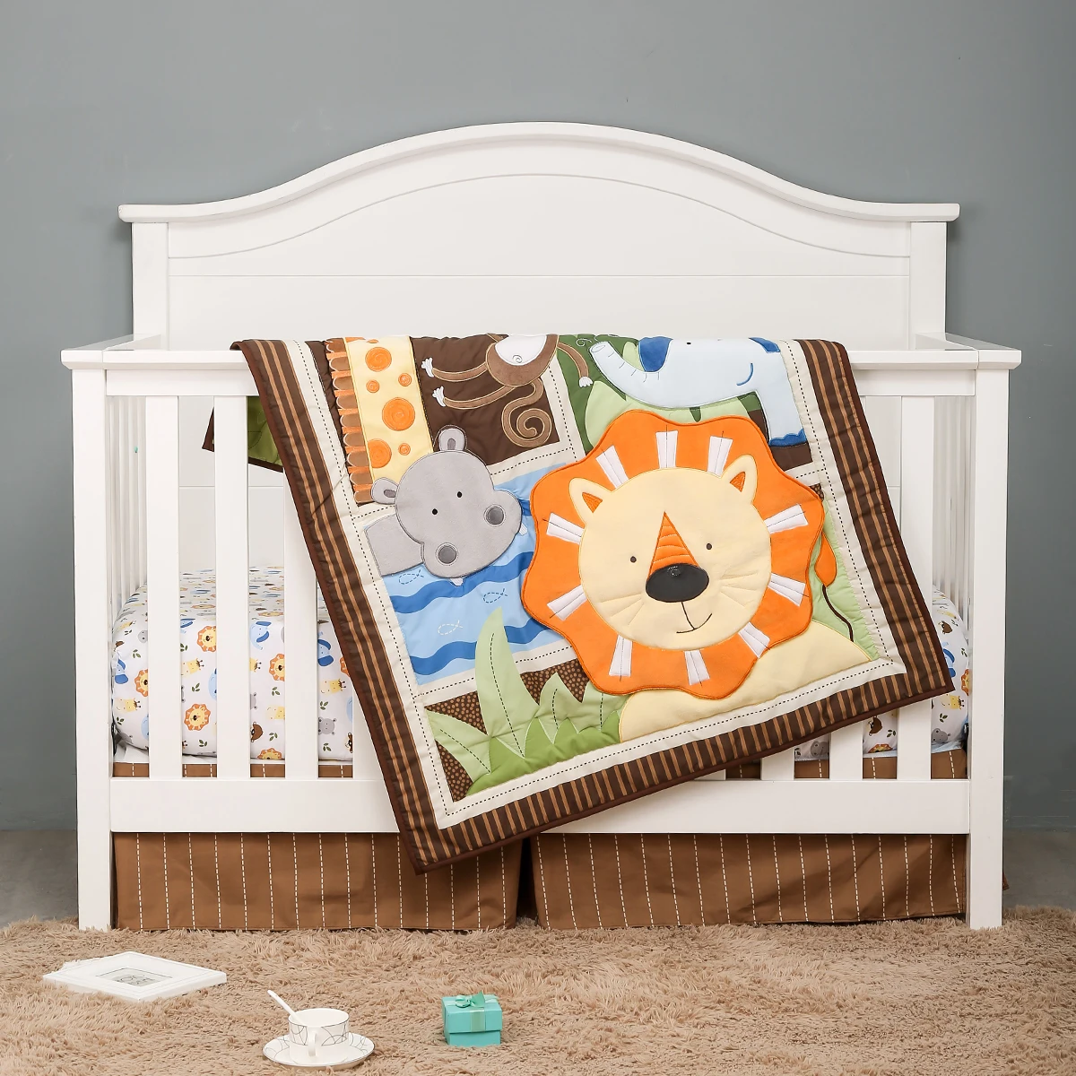 

3Pcs Lion New Arrived Baby Boy or Girl Nursery cartoon pattern baby girl crib bedding set (Comforter Fitted Sheet Crib Skirt)