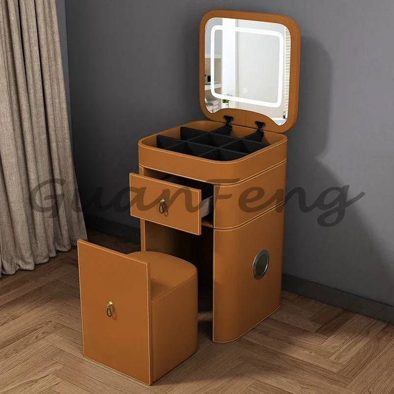 Home Bedroom Mini Dressing Table with Mirror, Comfortable Makeup Vanity Desk for Cosmetic Storage