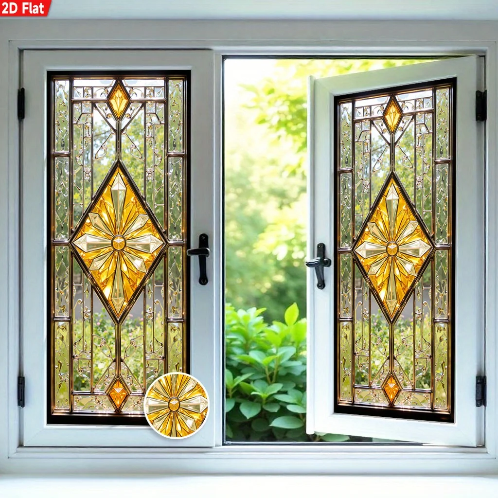 Vintage Golden Diamond Window Film 45x100cm Translucent Soft Refracted Light Waterproof Removable No Residue Glass Safe Decor
