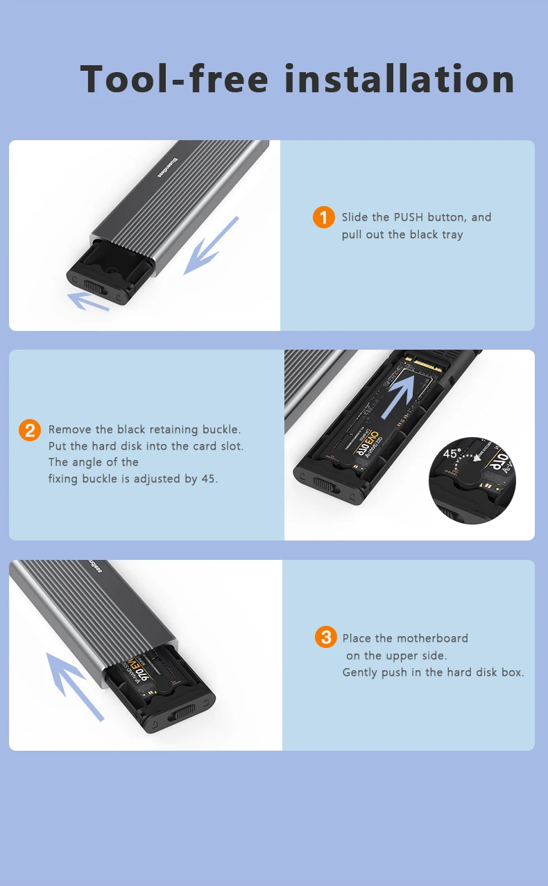 Blueendless Dual Protocol M2 SSD Case NVME Enclosure M.2 to USB Type C 3.1 SSD Adapter for NVME+NGFF SSD Disk Box M.2 SSD Case