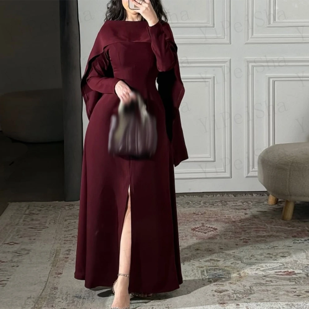 Dostosowane suknie balowe o linii A do kostek O-Neck pełna rękaw suknia wieczorowa proste drapowane modne sukienki imprezowe z rozcięciem z boku