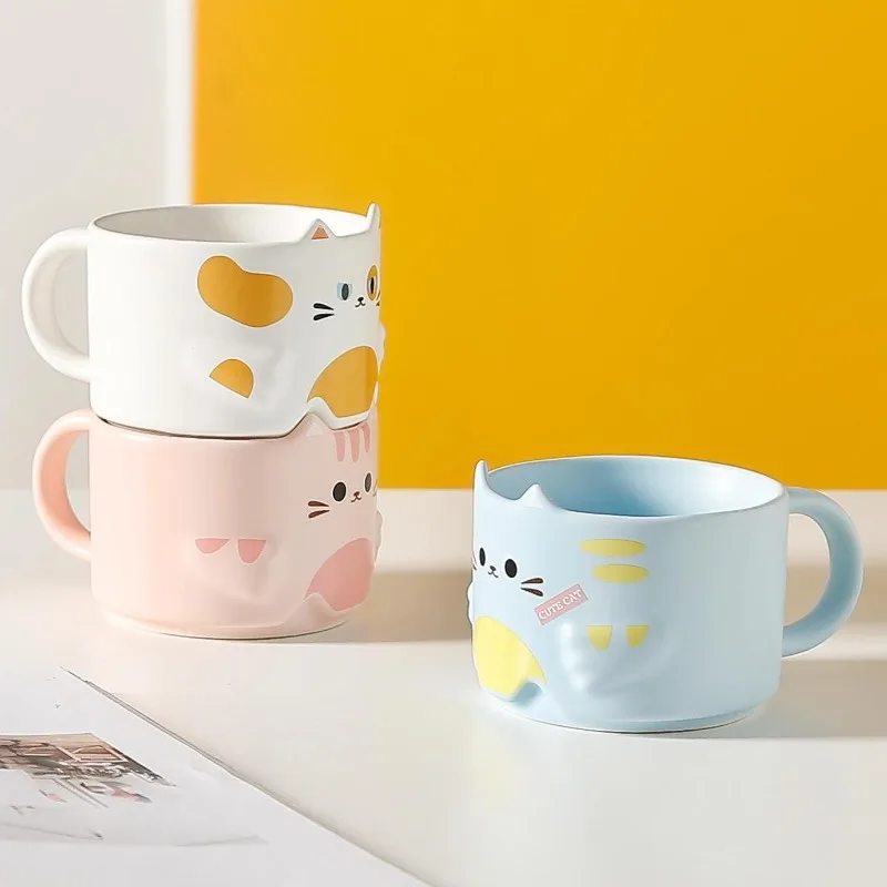 

Ceramic Coffee Cup 300ml Cartoon Cat Ears Mugs Cute Stackable Drinking Water Milk Juice Tea Cups Home Office Mug Desktop Decor