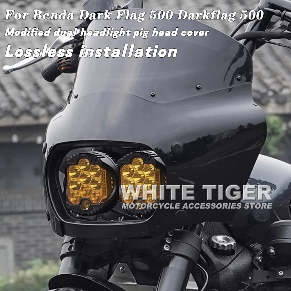 

Motorcycle Modified Style Double Headlights Pig Head Cover Sheep Horn High Handle For Benda Dark Flag 500 Darkflag 500