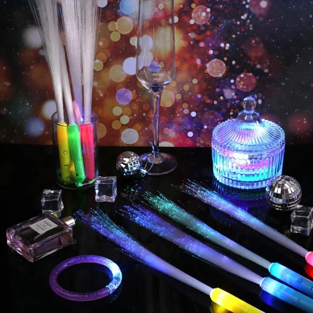 Imagem -04 - Glow Fiber Optic Sticks Light up Fiber Optic Rod Brilha no Escuro Aniversário Favores de Festa de Casamento 100 Pcs