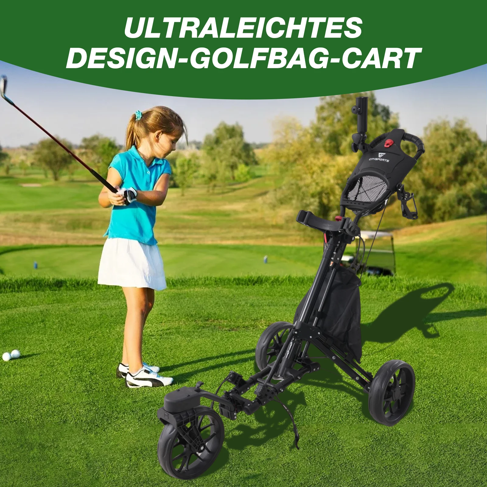 CITYSPORTS PRO faltbarer Golf-Schiebewagen, tragbarer Golf-Schiebewagen, leicht zu tragen, einfache Aufbewahrung und tragbares Design – Detail 3